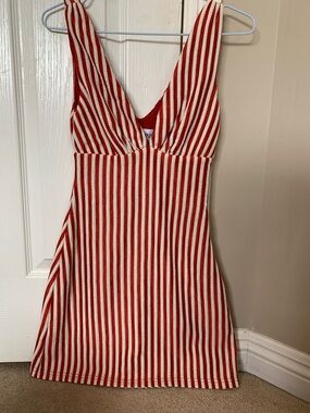 strapless open back dress Elestria Maxi Dress Orange Stripe main image 1